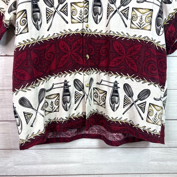 Vintage RJC Hawaiian Cotton Red White Button Down Short Sleeve Shirt Size XL - Picture 3 of 12